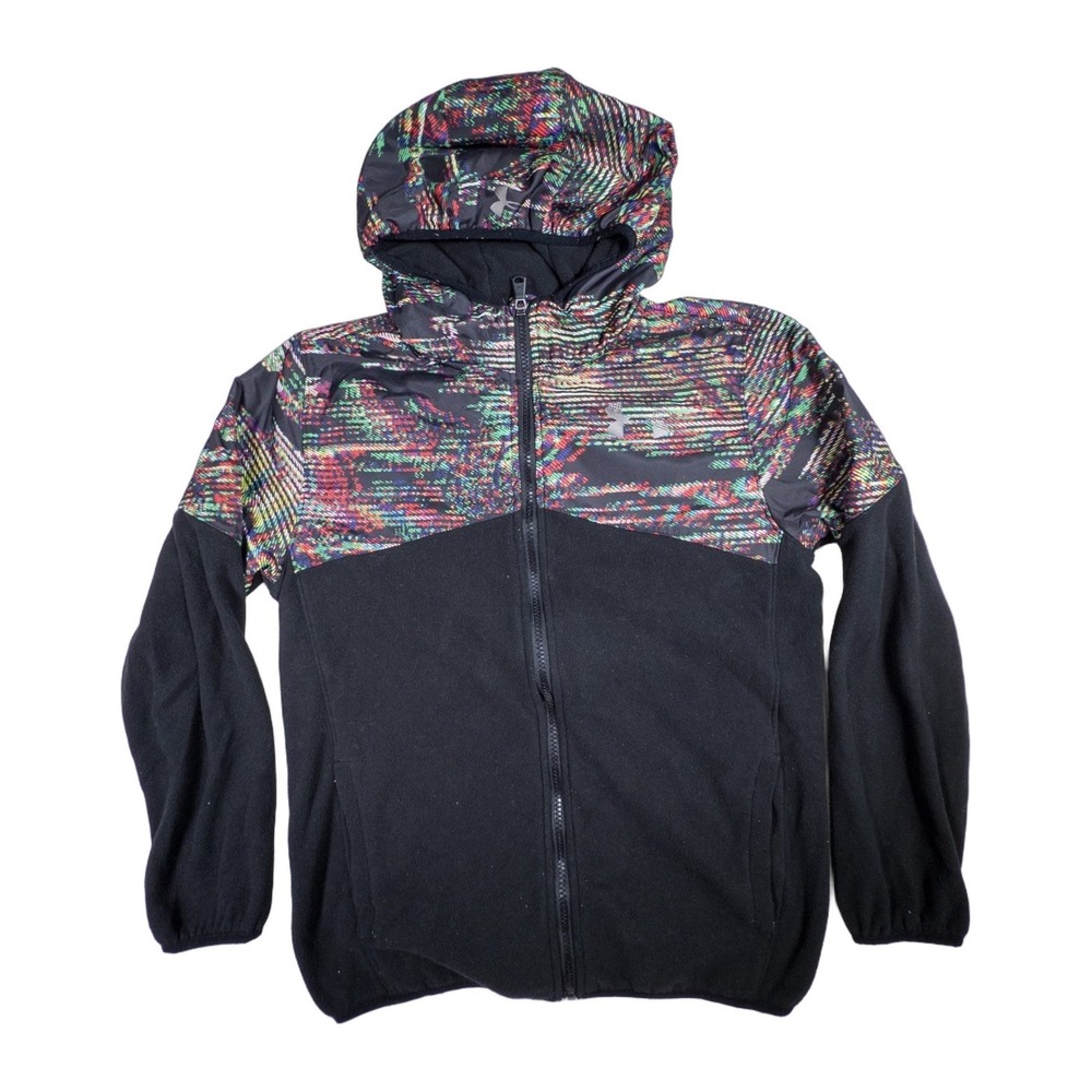 Under Armour Youth Fleece Hoodie Jacket Black Multi Colored Graphic Size YLG